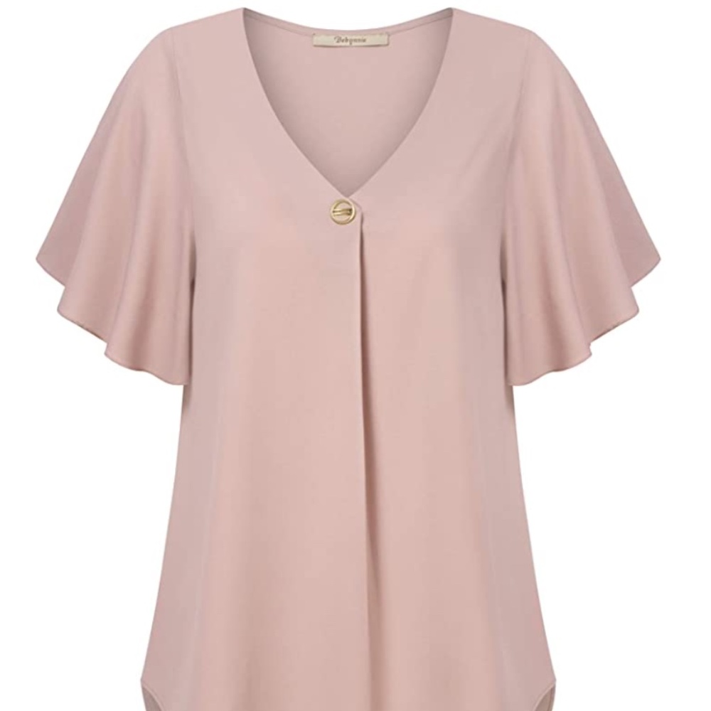 Bebonnie Womens V Neck Loose Fit Chiffon Blouse XXL Dusty Pink